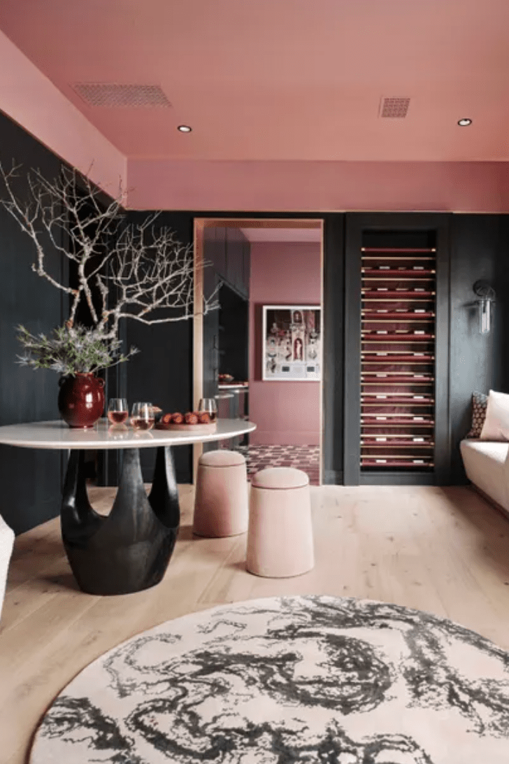 soft blush room with black accents