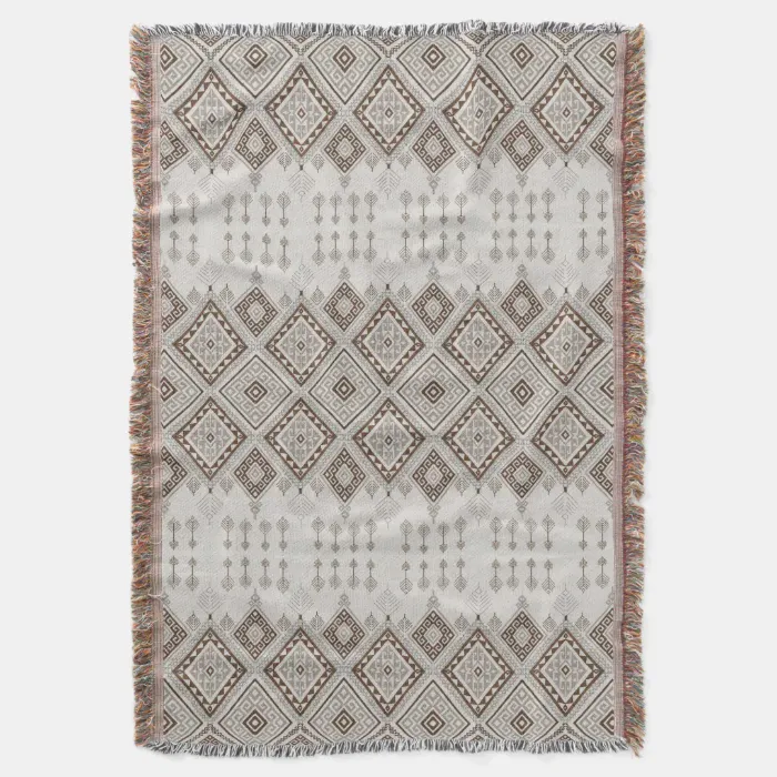 Desert Harmony Brown Moroccan Geometric Tribal Throw Blanket