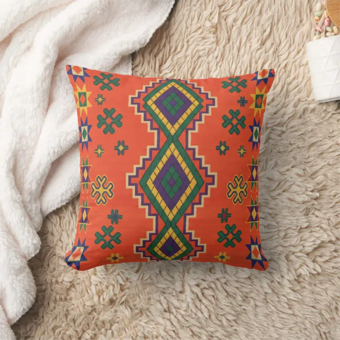 Moroccan Harmony in Orange Throw Pillow