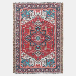 Crimson Heirloom: Moroccan Heritage Rug Art Throw Blanket