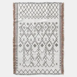 Monochrome Kilim: Moroccan Tribal Texture Art Throw Blanket