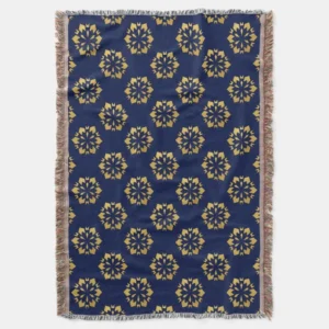 Midnight Gold: Luxe Geometric Pattern on Deep Blue Throw Blanket