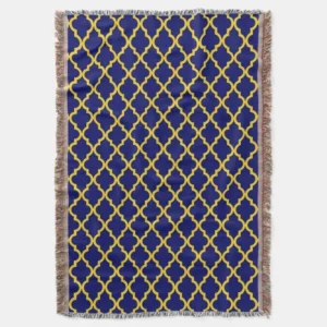 Sapphire Sun: Blue & Yellow Boho Moroccan Elegance Throw Blanket