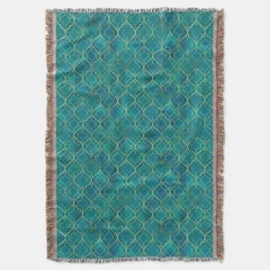 Golden Emerald Geometry Throw Blanket