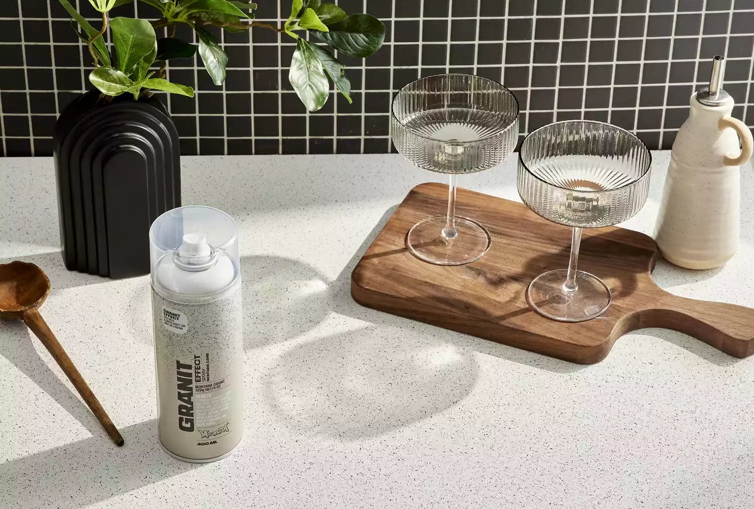 Using a granite effect spray paint on a kitchen countertop
