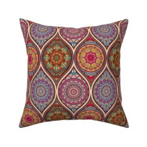 Throw Pillow in Boho Jewel Mandala Tile – Vibrant Ogee Pattern