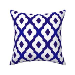 Throw Pillow in Cobalt Indigo Ogee – Classic Mediterranean Moroccan Tile