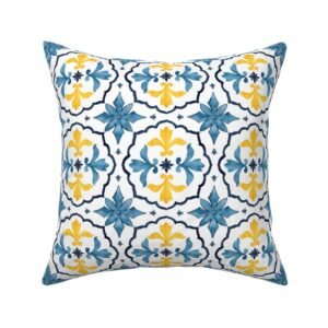 Throw Pillow in Watercolor Amalfi Tile – Sunny Yellow & Blue Floral
