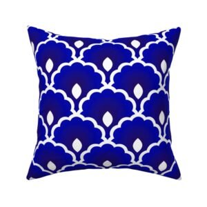 Throw Pillow in Cobalt Scallop Shell – Blue Porcelain Fan Tile