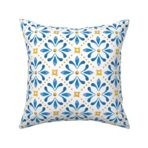 Throw Pillow in Blue Watercolor Fleur-de-lis – Sunny Mediterranean Tile