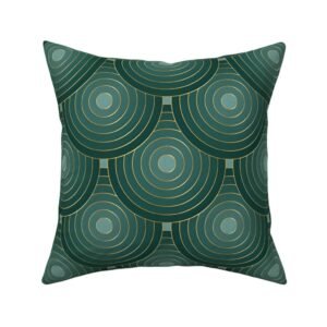 Throw Pillow in Emerald & Gold Art Deco Scallop Glamorous Fan Tile