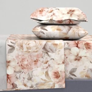 Sheet Set in Mid-Century Cottage Blossoms Vintage Classic Floral Art