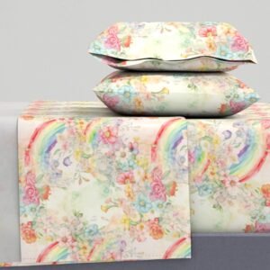 Sheet Set in Mid-Century Rainbow Blossoms Cottage Floral Charm