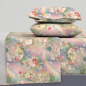 Sheet Set in Rainbow Blooms Mid-Century Cottage Floral Delight