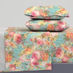 Sheet Set in Springtime Symphony Classic Mid-Century Cottage Floral Tapestry