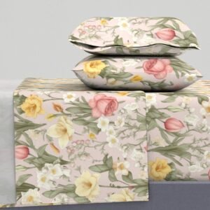 Sheet Set in Vintage Bloom Harmony Mid-Century Pink & Yellow Floral Tapestry