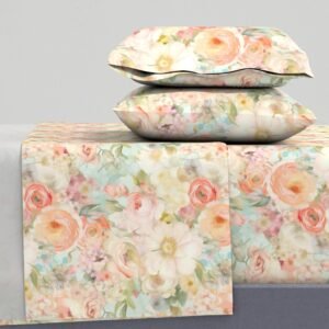 Sheet Set in Vintage Peach Delight Mid-Century Cottage Floral Fantasy