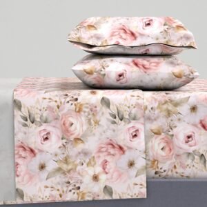 Sheet Set in Vintage Rose Reverie Classic Cottage Mid-Century Floral Elegance