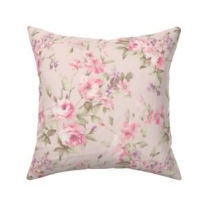 Throw Pillow in Mid Century Cottage Blossoms Vintage Pink Floral Artistry