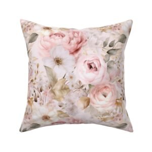 Throw Pillow in Vintage Rose Reverie Classic Cottage Mid-Century Floral Elegance