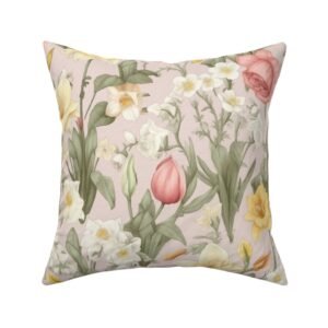 Throw Pillow in Vintage Bloom Harmony Mid-Century Pink & Yellow Floral Tapestry