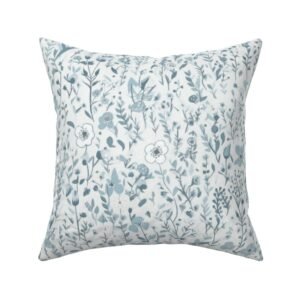 Throw Pillow in Mid-Century Petals Cottage Floral Bliss in Small Blue