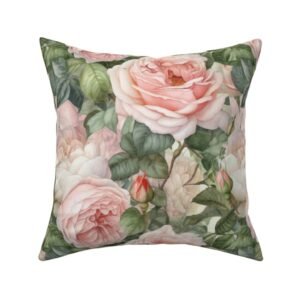 Throw Pillow in Mid-Century Cottage Florals Vintage Charm in Classic Art