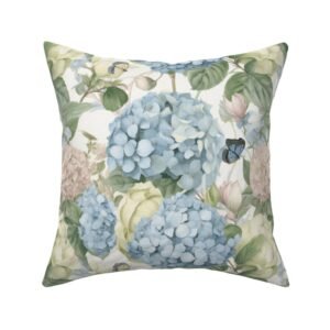 Throw Pillow in Mid-Century Cottage Charm Classic Floral Butterflies in Spring