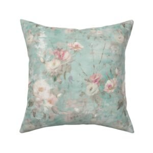 Throw Pillow in Retro Garden Whispers Vintage Mid-Century Green with White Florals