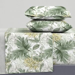 Sheet Set in Emerald Oasis Vibrant Tropical Palm Leaf Pattern