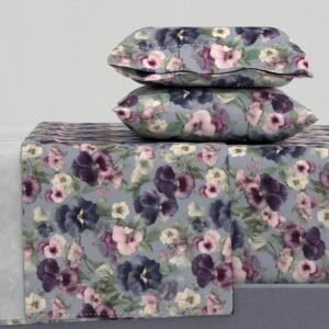 Sheet Set in Purple Petals Mid-Century Cottage Florals