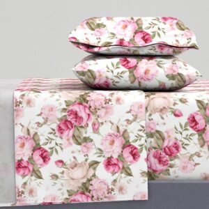 Sheet Set in Pink Petals Paradise Farmhouse Cottage Mid-Century Floral Delight