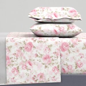 Sheet Set in Blooming Nostalgia Farmhouse Cottage Mid-Century Pink Roses
