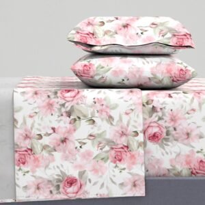 Sheet Set in Pink Roses Vintage Charm for Farmhouse Cottage Décor