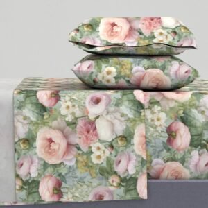 Sheet Set in Blossoming Nostalgia Classic Mid-Century Cottage Floral Artistry