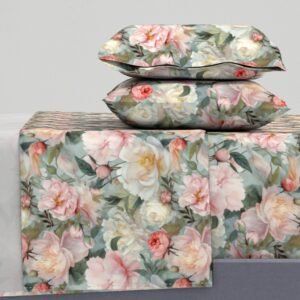 Sheet Set in Blooming Tranquility Mid-Century Cottage Floral Delight