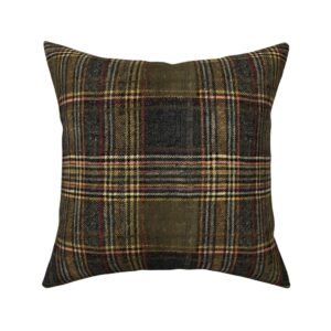 Throw Pillow in Woven Forest and Ochre Heritage Tweed