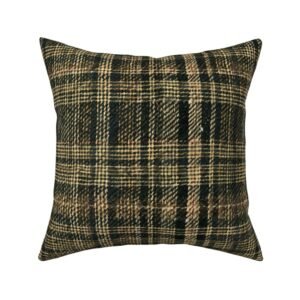 Throw Pillow in Woven Charcoal and Ochre Heritage Tweed