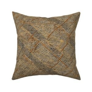 Throw Pillow in Woven Diagonal Ochre and Slate Tweed