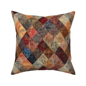 Throw Pillow in Woven Diamond Patchwork Heritage Tweed