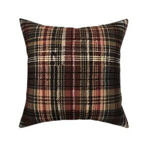 Throw Pillow in Woven Burgundy and Forest Heritage Plaid