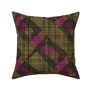 Throw Pillow in Woven Magenta and Mustard Heritage Plaid