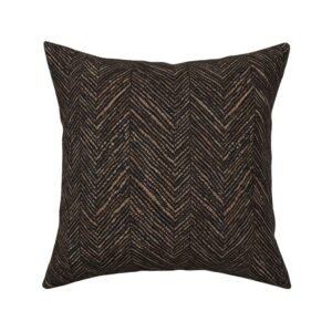 Throw Pillow in Woven Charcoal and Ochre Herringbone Tweed