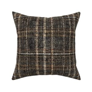 Throw Pillow in Woven Charcoal and Cream Heritage Plaid