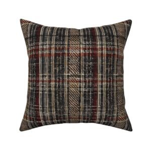 Throw Pillow in Woven Charcoal and Red Heritage Plaid