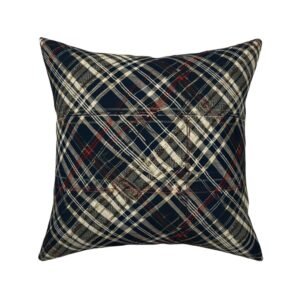 Throw Pillow in Woven Charcoal and Cream Diagonal Heritage Plaid