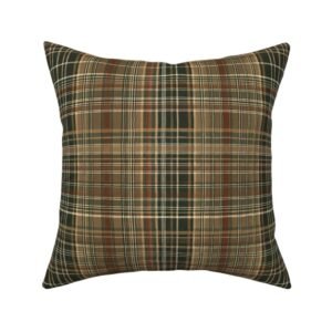 Throw Pillow in Woven Olive and Russet Heritage Plaid
