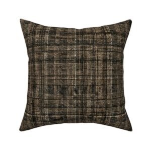 Throw Pillow in Woven Deep Brown and Tan Windowpane Tweed