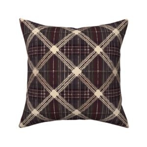 Throw Pillow in Burgundy and Cream Lattice Heritage Plaid