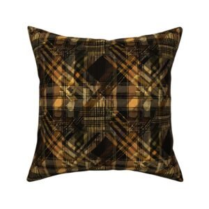 Throw Pillow in Golden Umber Geometric Patchwork Weave